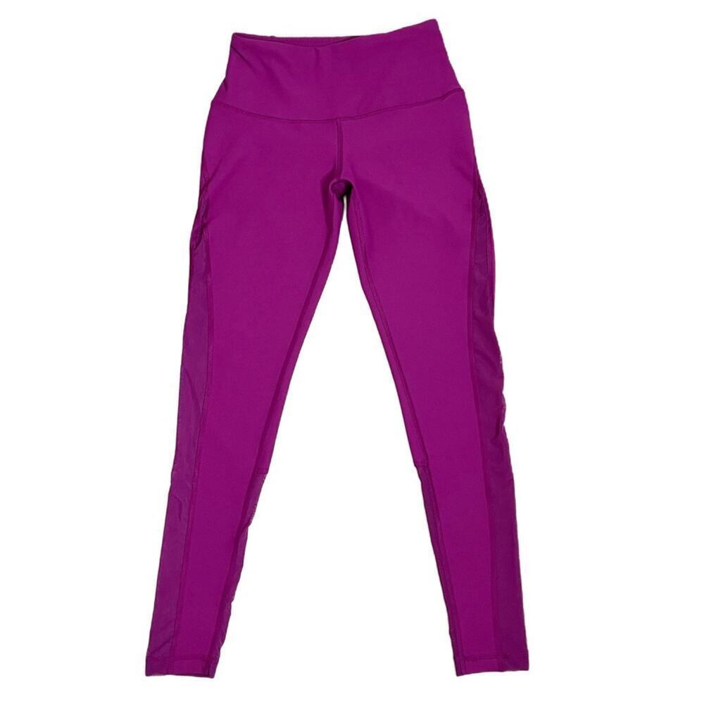 90 Degree Reflex Women Athletic Leggings XS Fuchsia Pink Sheer Mesh Insert Ankle - Picture 2 of 9